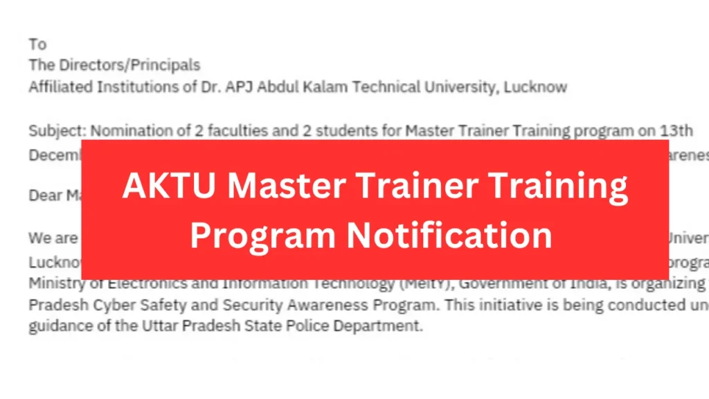 AKTU Master Trainer Training Program Notification